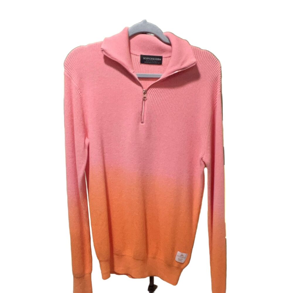 Scotch & Soda Ombre Quarter-Zip Knit Sweater S Pink Orange Cotton